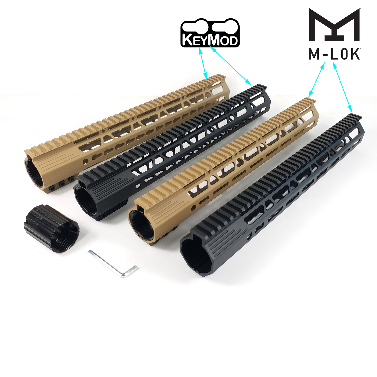 15 Inch M Lok/Keymod Handguard Picatinny Rail Mount System Tan/Black