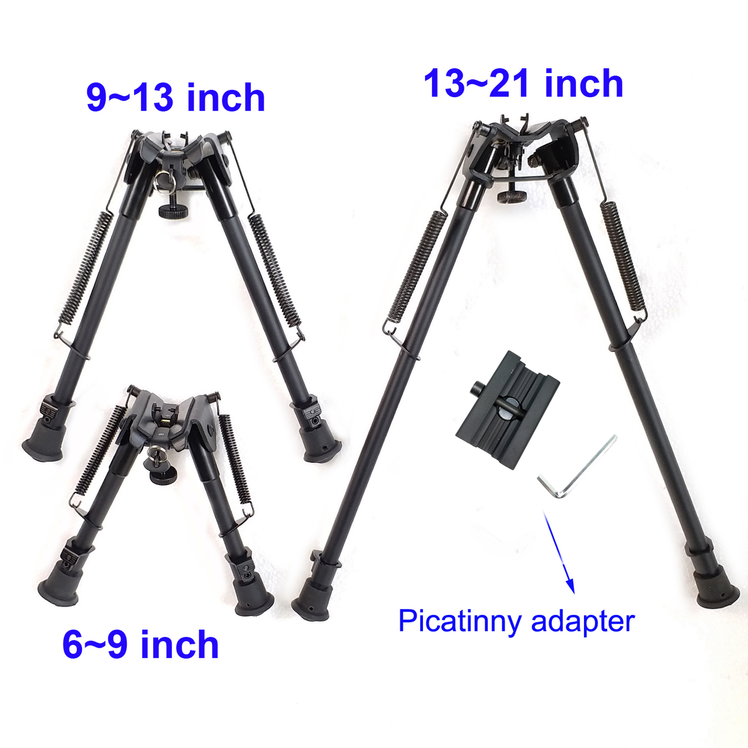 6,9,13" Harris Style Bipod Light Weight design Spring Extending W/O